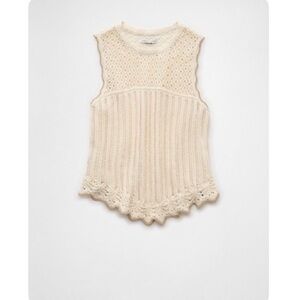 American Eagle Outfitters Cream Crochet Tank Top